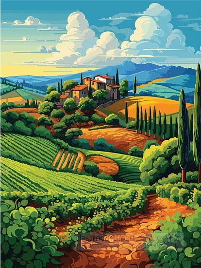 landscape of tuscany countryside in italy travel poster clipart