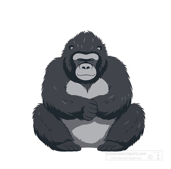 large gray gorilla sitting on back end clip art