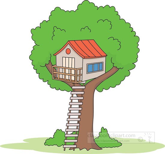large green tree with stairs to tree house clipart
