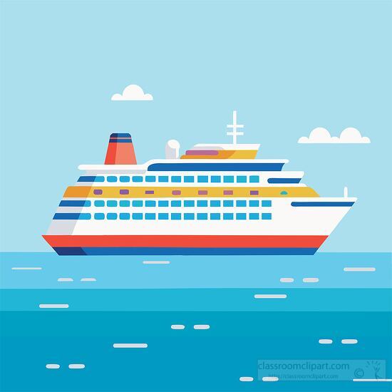 large passenger cruise ship floating on blue ocean waters clipart