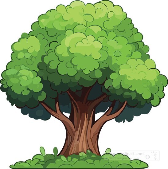 Trees Clipart-large tree with large trunk growing in grass clip art