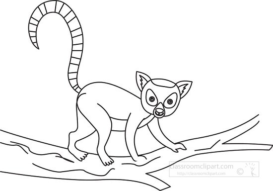 lemur is on a tree branch with its tail up black outline clip ar