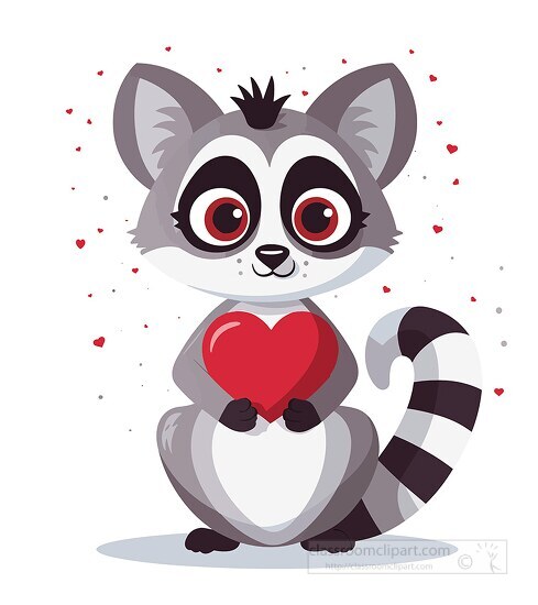 lemur shows love with a red heart