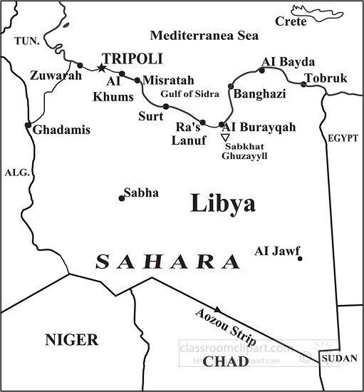 Libya country map black outline