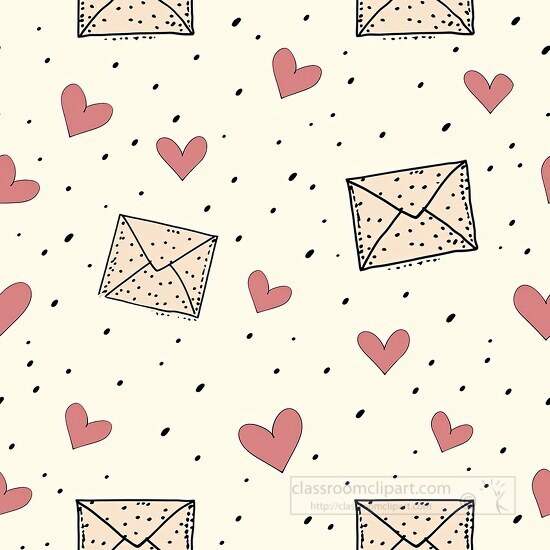 light pink hearts surrounding love letters in envelopes