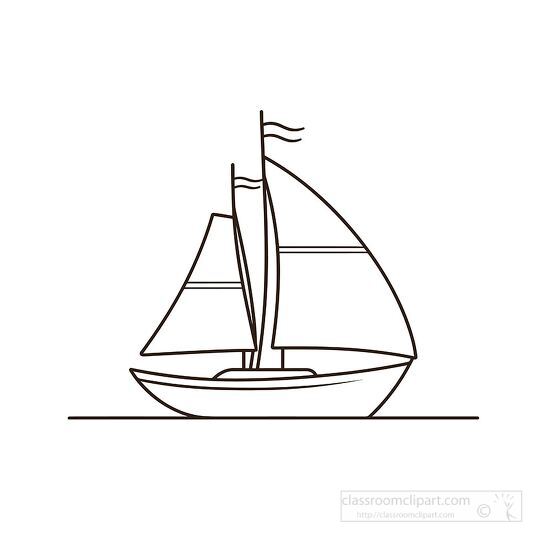 line drawing of a sailboat with flags on the mast
