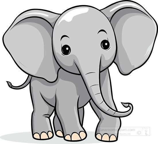little elephant character in cartoon style with a cheerful demea