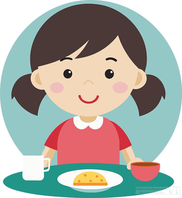 little girl eating breakfast at table