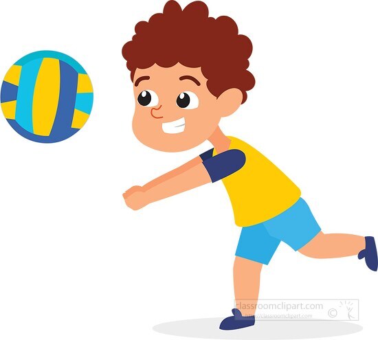 little kid boy playing volleyball clipart