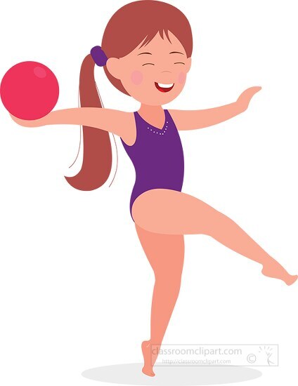 little kid girl performing gymnastics with ball clipart