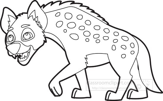 llustration of a hyena walking with mean look black outline clip