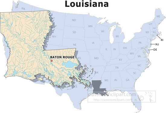 Louisiana state large usa map clipart
