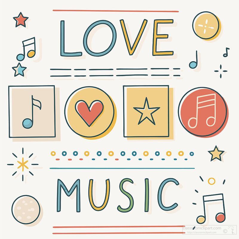 Love Music Illustration with Notes and Hearts