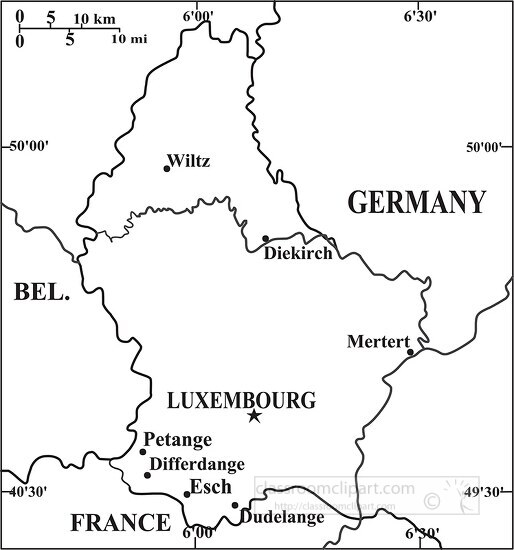 Country Gray Maps-Luxembourg country map black white