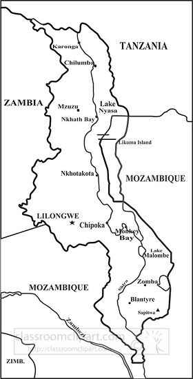 Malawi country map black outline