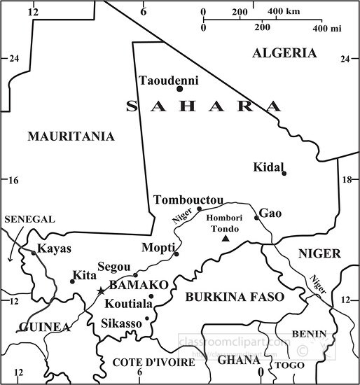 Mali country map black outline