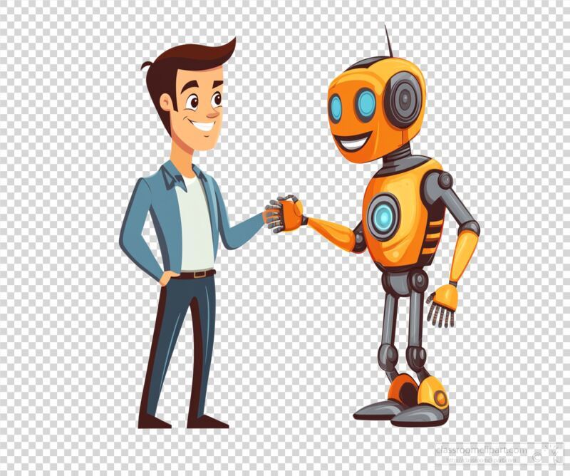 Man and Robot Engage in Friendly Handshake