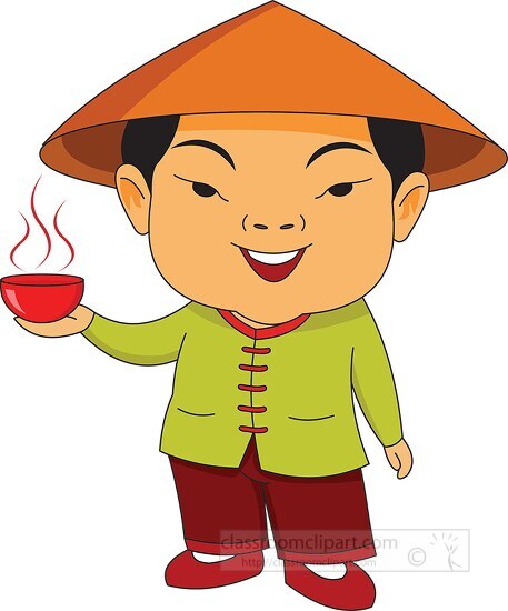 man in treditional chinese costume holding soup bowl clipart