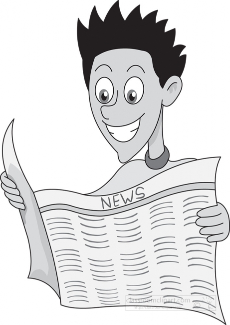 man reading newspaper happily gray color clipart