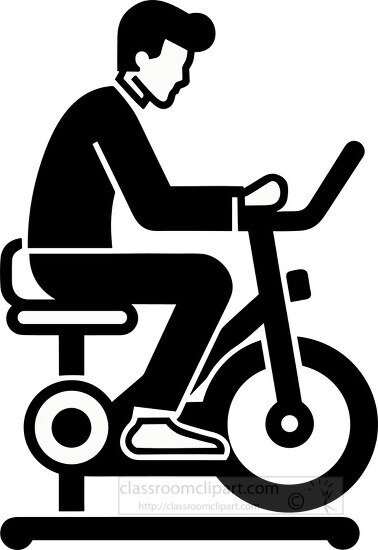 man using stationary bike black silhouette outline printable cli