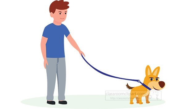 man walking his dog on leash clipart