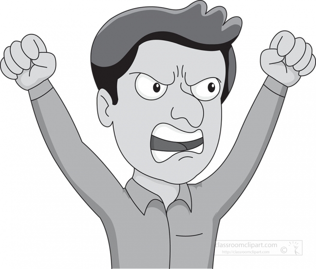 man with angry expression clenched fist gray color clipart