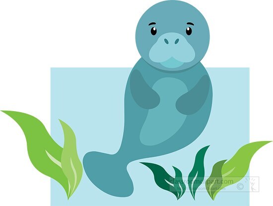Manatee in the water surrounded by plants Clipar