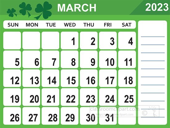 march 2023 calendar with days of the week printable clipart