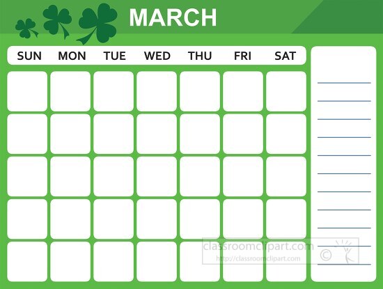 march calendar with days of the week printable