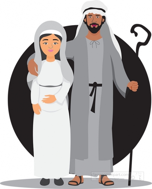 mary and joseph christian gray color clipart