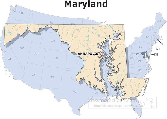 Maryland state large usa map clipart