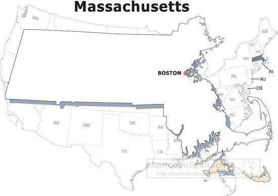 Massachusetts usa state black outline clipart