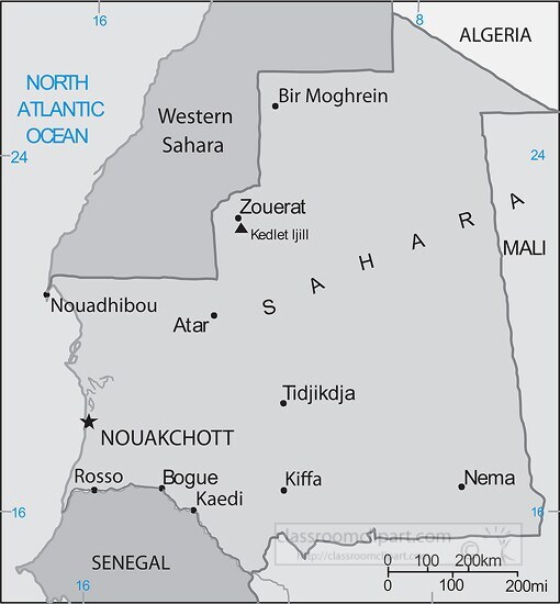 Mauritania country map gray color