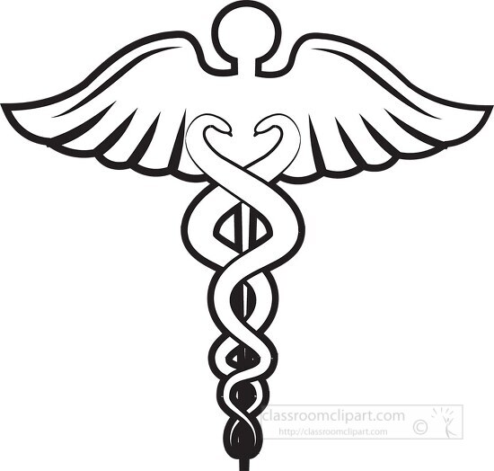 medical caduceus black outline clipart