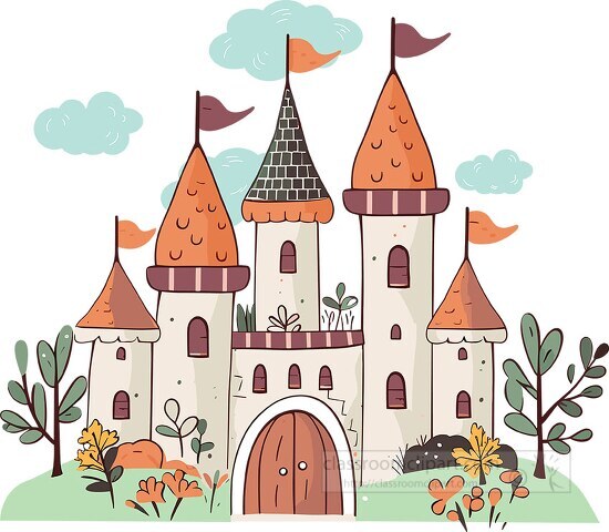 medieval castle drawing style illustration clip art