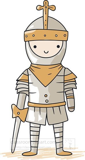 medieval knight holds a sword clipart