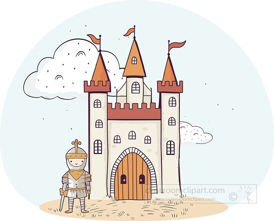 medieval knights stands in front of a castle