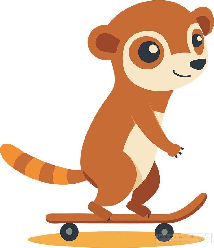 meerkat with a teal scarf and cap rides a skateboard