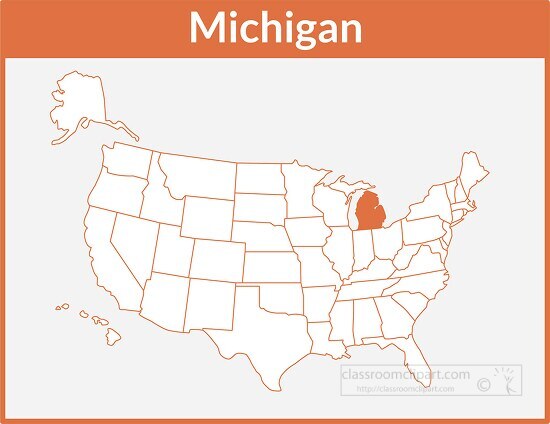 michigan map square color outline clipart