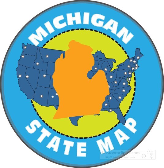 michigan state map with us map round design
