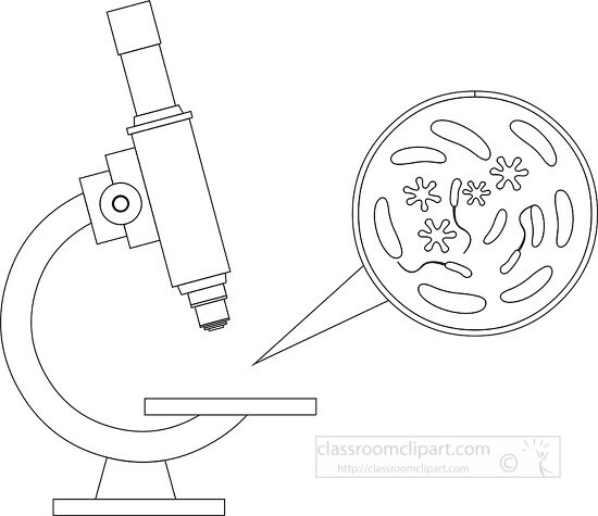 microscope with bacteria black white outline clipart