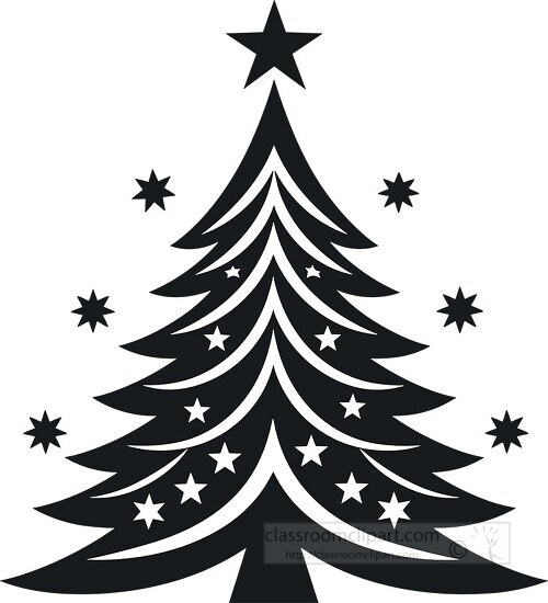 Minimalist Christmas tree graphic in black with dotted decoratio