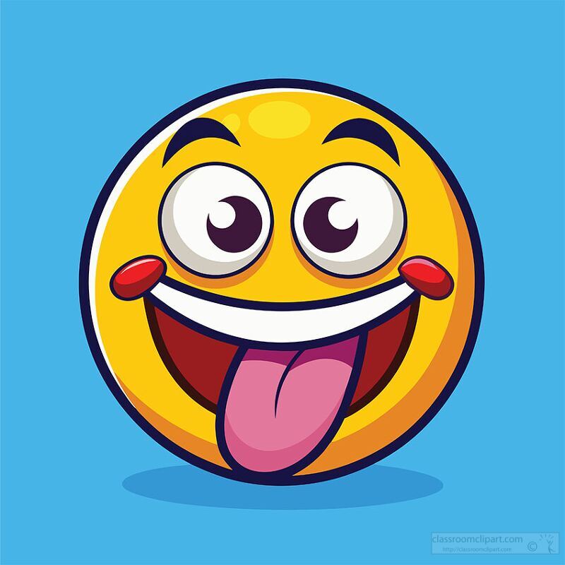 mischievous emoji illustration with wide eyes and a silly grin