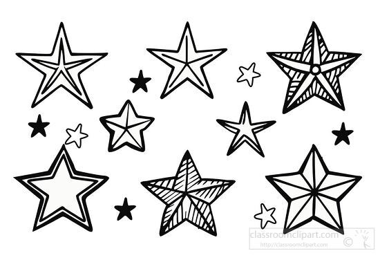 mix of star shapes and sizes drawn in a minimalist sketch style 