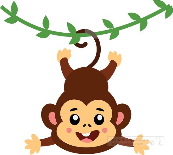 monkey hanging from a tree branch with a smile