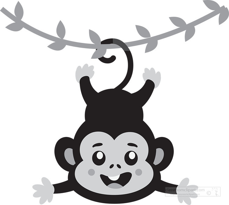 monkey hanging from a tree branch with a smile gray color clip a