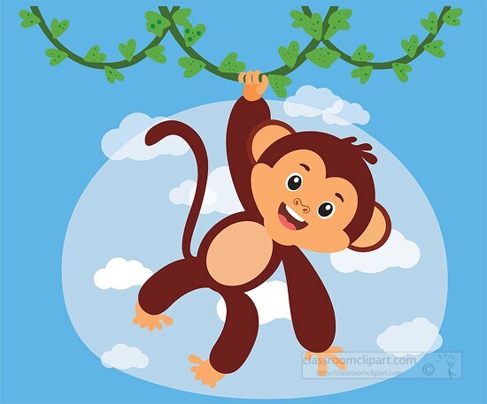 monkey hanging from plant vines clipart 2