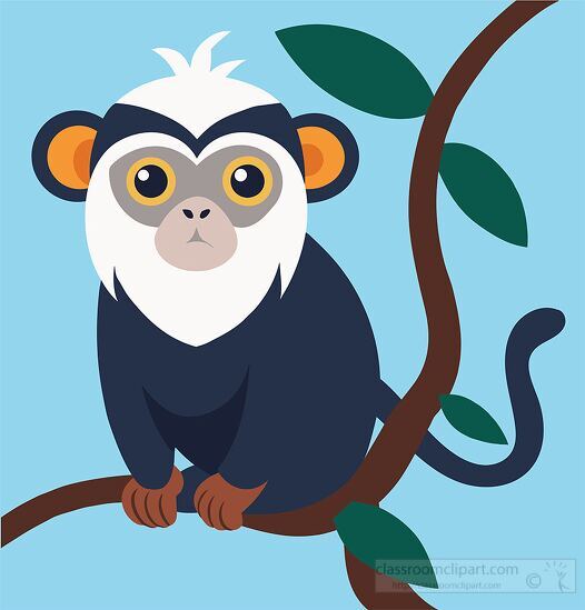 monkey white face and grey fur on tree clipart