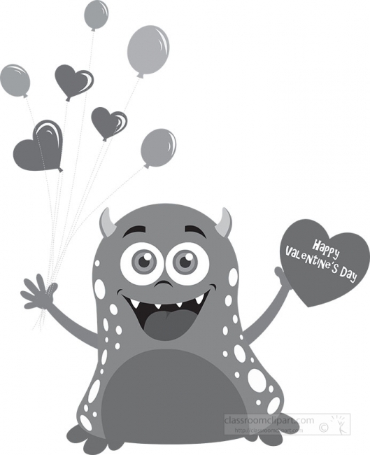 monster character holding happy valentines heart