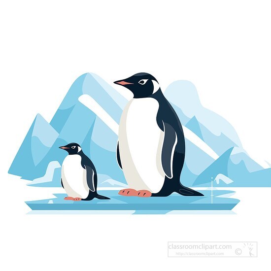 mother and baby penguin in antarctica clip art